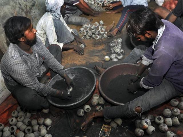 Manual processing of firecrackers has proven to be hazardous. (Sakib Ali)