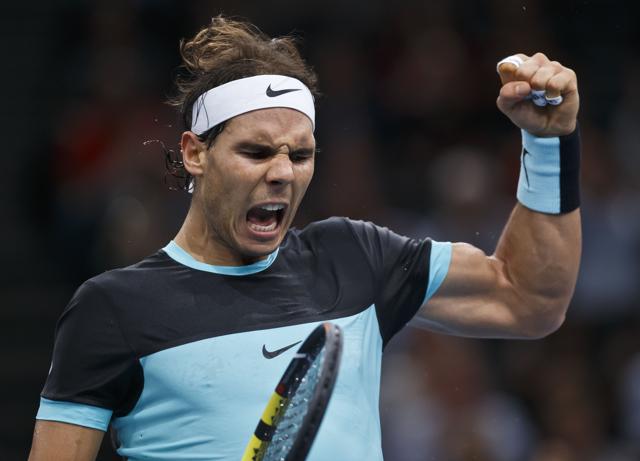 Rafael Nadal of Spain celebrates winning a point against Kevin Anderson of South Africa during their match of the BNP Paribas Masters in Paris on November 5, 2015. (AP Photo) Rafael Nadal of Spain celebrates winning a point against Kevin Anderson of South Africa during their match of the BNP Paribas Masters in Paris on November 5, 2015. (AP Photo)