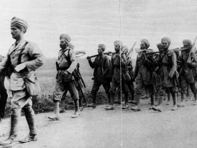 Indian infantrymen on the march in France during World War I.(Getty Images)