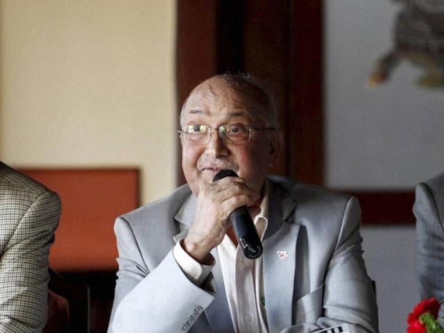 File photo of Nepal’s newly-appointed prime minister Khadga Prasad Oli, left, as he waves to the media inside the Constituent Assembly in Kathmandu, Nepal. Oli has criticised India for raking up Nepal’s human rights abuse at the UN. (AP) File photo of Nepal’s newly-appointed prime minister Khadga Prasad Oli, left, as he waves to the media inside the Constituent Assembly in Kathmandu, Nepal. Oli has criticised India for raking up Nepal’s human rights abuse at the UN. (AP)