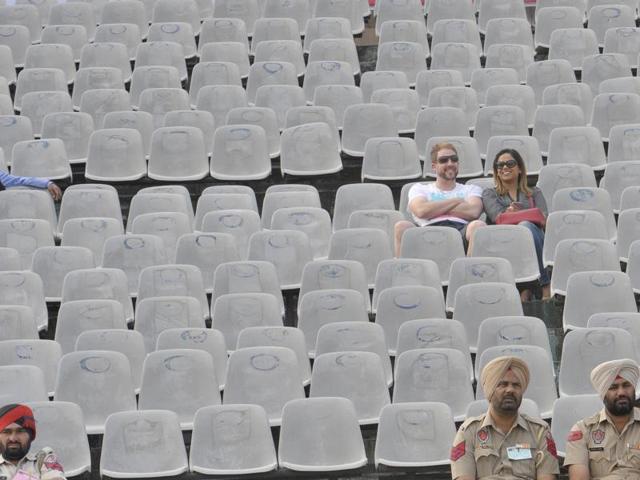 Empty stands on Day One of the Test match between India and South Africa at the PCA stadium in Mohali on Thursday.(Gurpreet Singh/HT) Empty stands on Day One of the Test match between India and South Africa at the PCA stadium in Mohali on Thursday.(Gurpreet Singh/HT)