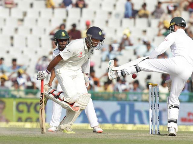 Cheteshwar Pujara completes a run. (Gurpreet Singh/HT Photo) 