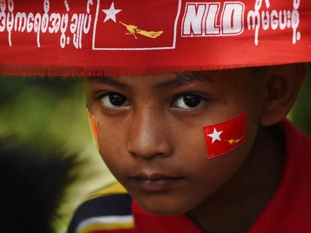 Supporters of Myanmar opposition leader Aung San Suu Kyi's National League for Democracy (NLD) set up a stage outside the main train station ahead of a rally in Yangon. (AFP) Supporters of Myanmar opposition leader Aung San Suu Kyi's National League for Democracy (NLD) set up a stage outside the main train station ahead of a rally in Yangon. (AFP)