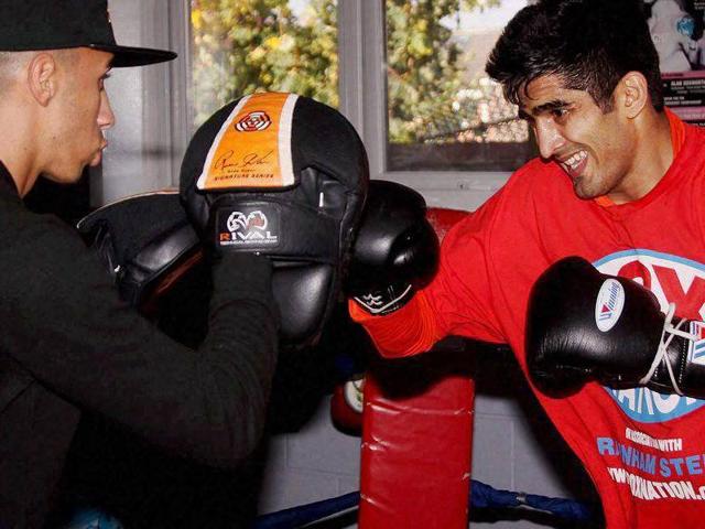 Vijender Singh trains at a gym for his second professional bout in Dublin on Thursday. (PTI Photo) Vijender Singh trains at a gym for his second professional bout in Dublin on Thursday. (PTI Photo)