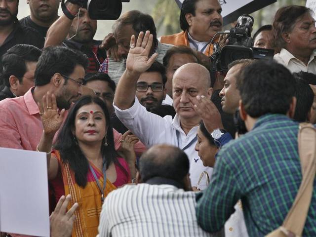 “This march is a symbolic gesture on part of a lot of people over here who say India is one and free of intolerance,”actor Anupam Kher said at the rally. (Raj K Raj/ HT Photo) “This march is a symbolic gesture on part of a lot of people over here who say India is one and free of intolerance,”actor Anupam Kher said at the rally. (Raj K Raj/ HT Photo)