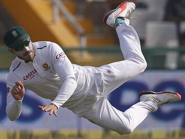 South Africa's Faf du Plessis dives to stop the ball. (REUTERS Photo) South Africa's Faf du Plessis dives to stop the ball. (REUTERS Photo)