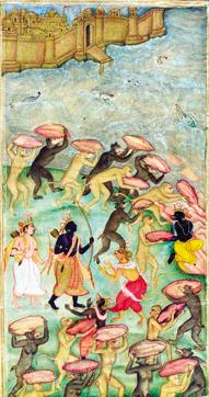 Fatehpuri ram setu: Akbar had the Ramayana translated into Persian and illustrated with 176 paintings depicting the epic, with the palace of Fatehpur Sikri as the backdrop. (Photo by Wikimedia Commons) Fatehpuri ram setu: Akbar had the Ramayana translated into Persian and illustrated with 176 paintings depicting the epic, with the palace of Fatehpur Sikri as the backdrop. (Photo by Wikimedia Commons)