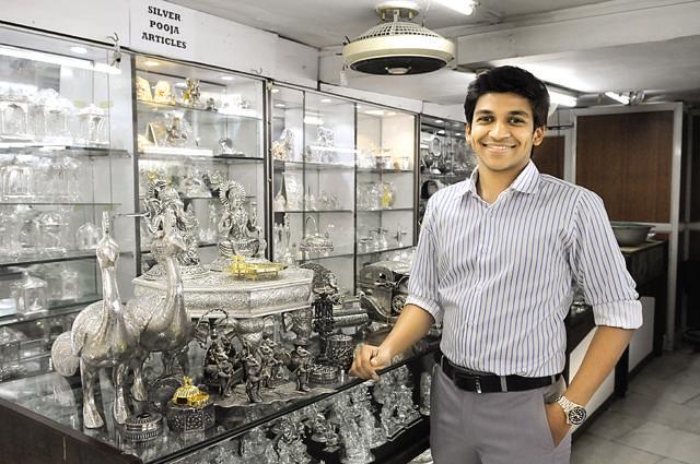 The young and the old: Umang Gupta, a trained gemologist, is the youngest member of his family to run Shri Ram Hari Ram Jewellers (which has no brances) in Dariba Kalan. (Photo by Saumya Khandelwal/ Hindustan Times) (Hindustan Times)