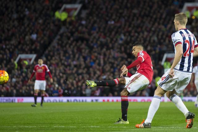 Jesse Lingard scores Manchester United’s first goal. (AP Photo)