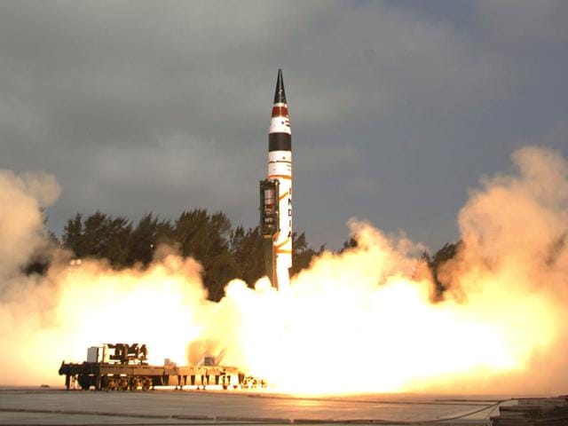 A file photo of the Agni-V being test-fired. India successfully test fired the nuclear capable Agni-IV missile on November 9, 2015. (AP Photo) A file photo of the Agni-V being test-fired. India successfully test fired the nuclear capable Agni-IV missile on November 9, 2015. (AP Photo)