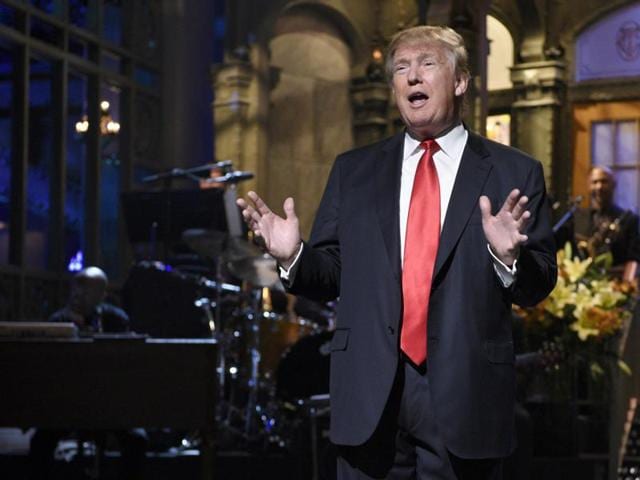 Republican presidential candidate Donald Trump, centre, with lookalikes Taran Killam, left, and Darrell Hammond perform during the monologue on ‘Saturday Night Live’ on November 7, 2015. (AP Photo) Republican presidential candidate Donald Trump, centre, with lookalikes Taran Killam, left, and Darrell Hammond perform during the monologue on ‘Saturday Night Live’ on November 7, 2015. (AP Photo)