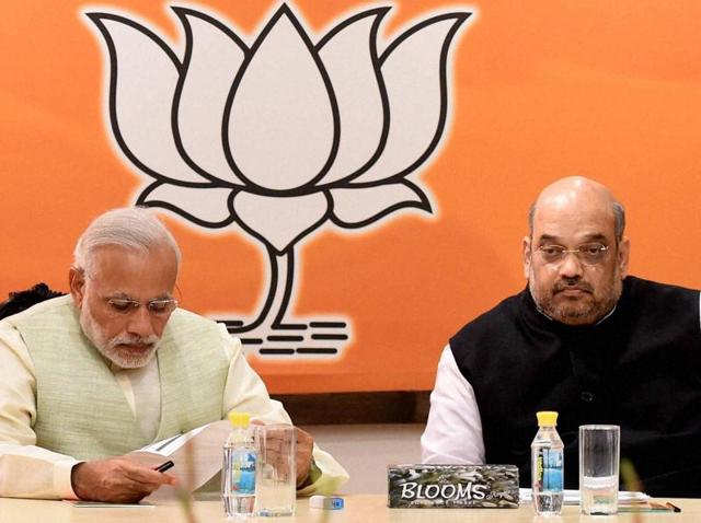 Prime Minister Narendra Modi with BJP President Amit Shah at the party's parliamentary board meeting in New Delhi on Monday. (PTI Photo) Prime Minister Narendra Modi with BJP President Amit Shah at the party's parliamentary board meeting in New Delhi on Monday. (PTI Photo)