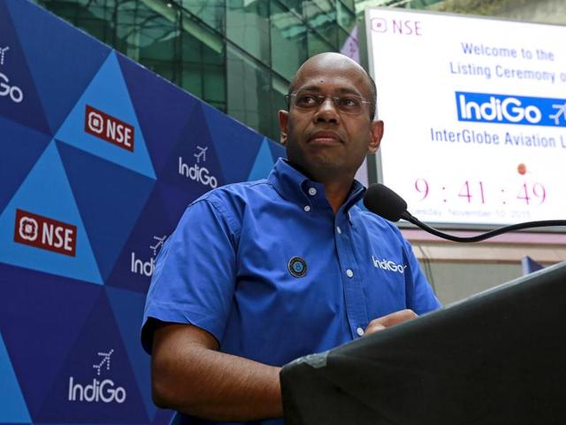 President of InterGlobe Aviation Limited Aditya Ghosh speaks during the company's listing ceremony at the National Stock Exchange (NSE) in Mumbai, India. (REUTERS) President of InterGlobe Aviation Limited Aditya Ghosh speaks during the company's listing ceremony at the National Stock Exchange (NSE) in Mumbai, India. (REUTERS)