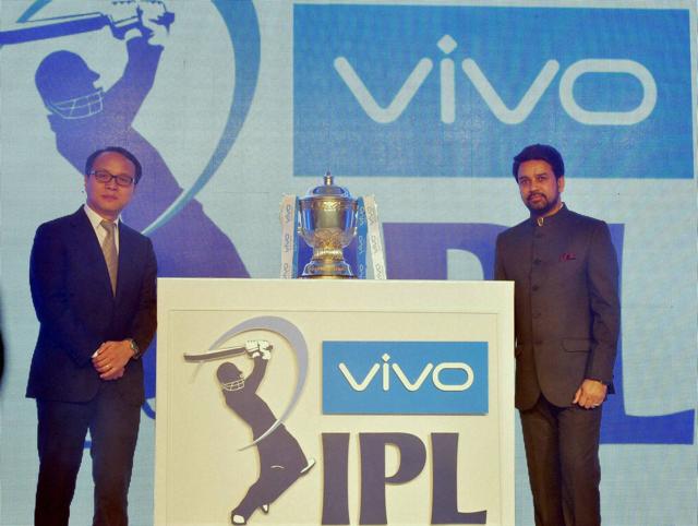 Vivo Mobile India CEO Alex Feng with Secretary BCCI Anurag Thakur. (PTI) Vivo Mobile India CEO Alex Feng with Secretary BCCI Anurag Thakur. (PTI)