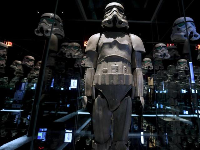 A Stormtrooper costume used in Star Wars on display at the Discovery Store Times Square. (REUTERS)