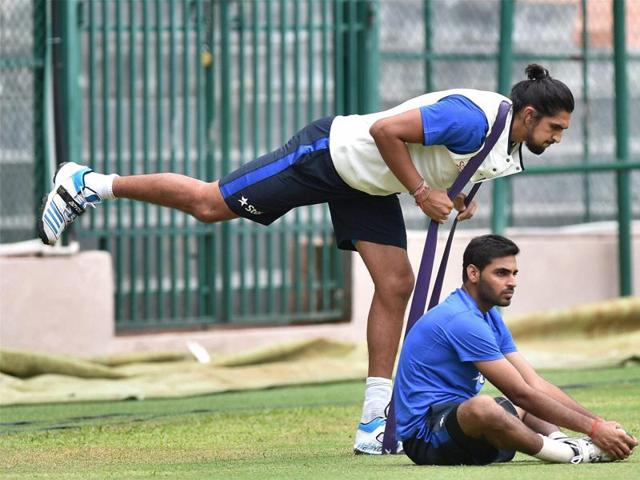 Ishant Sharma and Bhuvneshwar Kumar during a practice session ahead of the 2nd Test match against South Africa at Chinnaswamy stadium in Bengaluru (PTI) Ishant Sharma and Bhuvneshwar Kumar during a practice session ahead of the 2nd Test match against South Africa at Chinnaswamy stadium in Bengaluru (PTI)