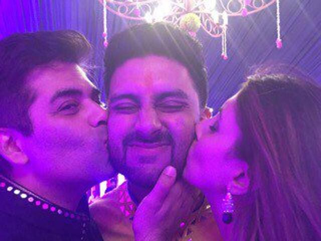Abhishek Bachchan, Karan Johar and Shweta during Diwali celebrations. (INSTAGRAM)