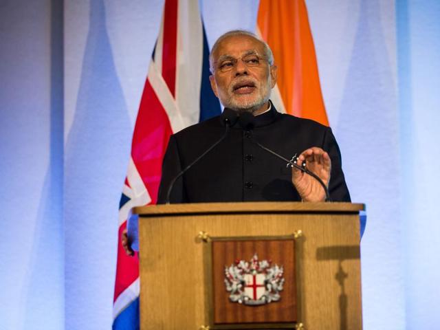 Indian Prime Minister Narendra Modi, addresses an audience of business leaders and politicians at Guildhall in central London on Thursday Nov. 12, 2015.(AP) Indian Prime Minister Narendra Modi, addresses an audience of business leaders and politicians at Guildhall in central London on Thursday Nov. 12, 2015.(AP)
