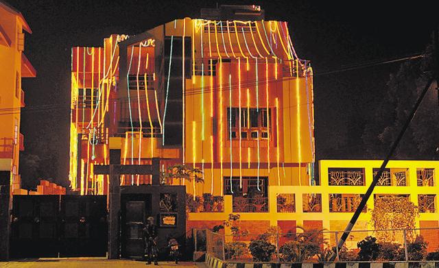 The residence of cricketer MS Dhoni illuminated on the Diwali night in Ranchi . (Parwaz Khan/ HT Photo) The residence of cricketer MS Dhoni illuminated on the Diwali night in Ranchi . (Parwaz Khan/ HT Photo)