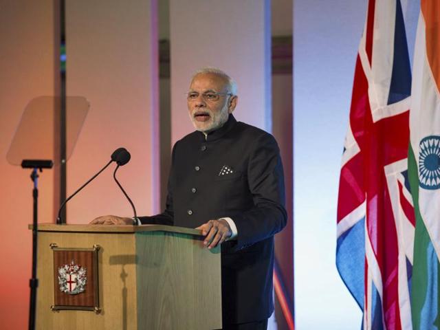 India's Prime Minister Narendra Modi addresses industry leaders at Guildhall in London, Britain November 12, 2015. Modi and Cameron vowed Thursday to use UK knowhow and investment to help modernize the world's largest democracy. (REUTERS)