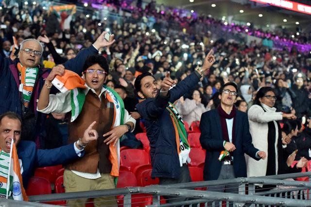 Indian Community welcome Prime Minister Narendra Modi at Wembley Stadium in London. (PTI) Indian Community welcome Prime Minister Narendra Modi at Wembley Stadium in London. (PTI)