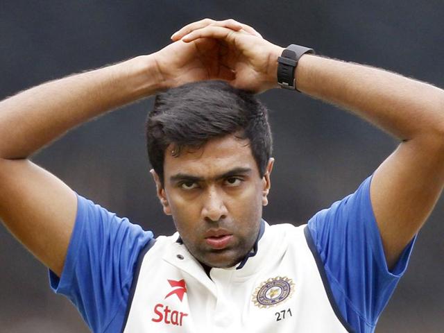 Cricket player Ravichandran Ashwin pauses for a moment during a practice session at M Chinnaswamy stadium, in Bengaluru. (Ajay Aggarwal/ HT Photo)