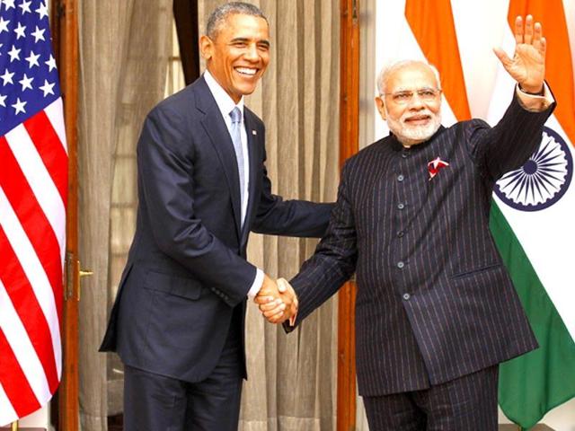 US President Barack Obama and Prime Minister Narendra Modi at Hyderabad House, in New Delhi. (Gurinder Osan/HT Photo) US President Barack Obama and Prime Minister Narendra Modi at Hyderabad House, in New Delhi. (Gurinder Osan/HT Photo)