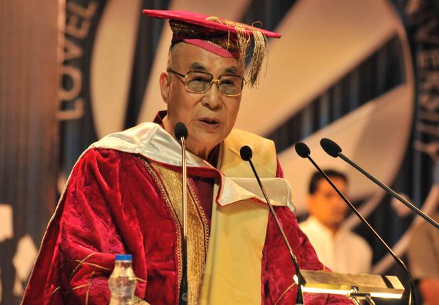 Tibetan spiritual leader the 14th Dalai Lama addressing the students during the convocation at Lovely Professional University near Jalandhar. (HT Photo ) Tibetan spiritual leader the 14th Dalai Lama addressing the students during the convocation at Lovely Professional University near Jalandhar. (HT Photo )