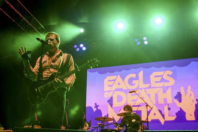 Jesse Hughes of the rock band Eagles of Death Metal performs with drummer Joey Castillo (R) at Festival Supreme at Shrine Auditorium in Los Angeles, California in this October 25, 2014 file photo. (REUTERS/ALEX MATTHEWS) Jesse Hughes of the rock band Eagles of Death Metal performs with drummer Joey Castillo (R) at Festival Supreme at Shrine Auditorium in Los Angeles, California in this October 25, 2014 file photo. (REUTERS/ALEX MATTHEWS)