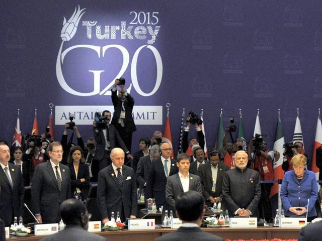 Prime Minister Narendra Modi at the G20 Summit working session on inclusive growth in Antalya, Turkey. (PTI) Prime Minister Narendra Modi at the G20 Summit working session on inclusive growth in Antalya, Turkey. (PTI)