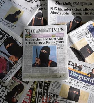 A file picture taken on February 27, 2015, shows an arrangement of British daily newspapers photographed in London showing the front-page headlines and stories regarding the identification of the masked Islamic State group militant dubbed "Jihadi John". (AFP) A file picture taken on February 27, 2015, shows an arrangement of British daily newspapers photographed in London showing the front-page headlines and stories regarding the identification of the masked Islamic State group militant dubbed "Jihadi John". (AFP)