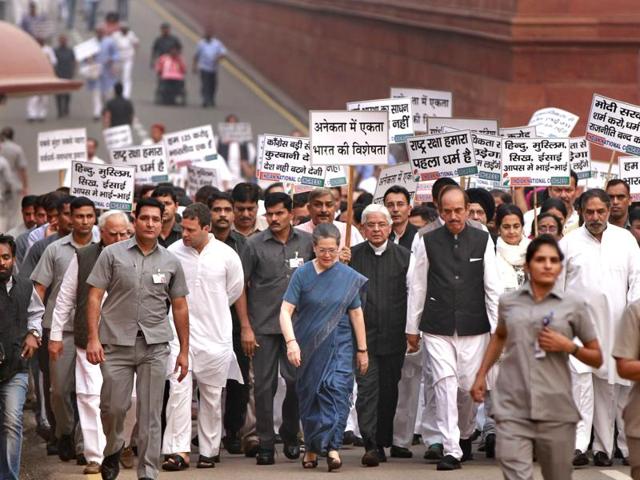 Congress had earlier led a march against rising intolerance.(HT File Photo) Congress had earlier led a march against rising intolerance.(HT File Photo)