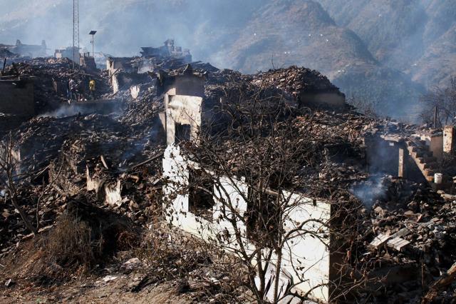 Locals lamented that had the village been connected by road, fire tenders could have averted the widespread losses. (PTI) Locals lamented that had the village been connected by road, fire tenders could have averted the widespread losses. (PTI)