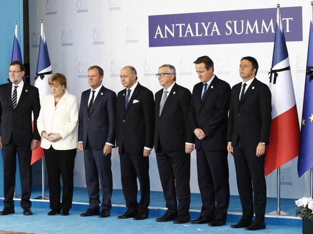 European Union leaders stand in a minute of silence to honour the victims of the attacks in Paris, at the G-20 Summit in Antalya, Turkey. (AP Photo) European Union leaders stand in a minute of silence to honour the victims of the attacks in Paris, at the G-20 Summit in Antalya, Turkey. (AP Photo)