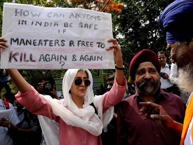 Victims of the anti-Sikh riots hold a demonstration against the accused in Delhi.(HT file photo)