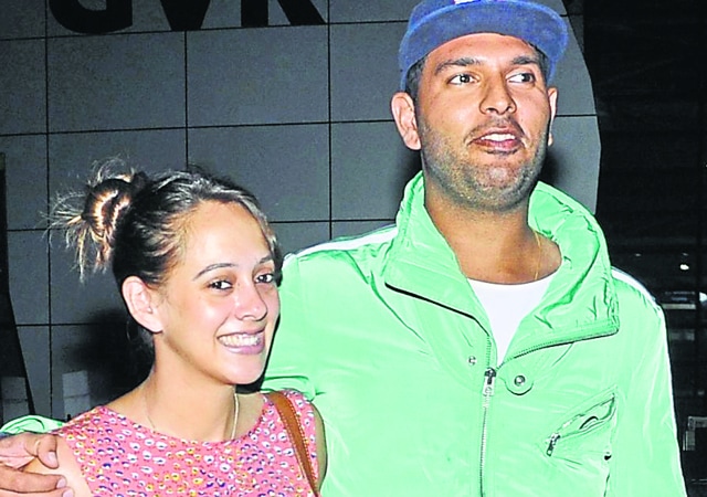 Hazel Keech with Yuvraj Singh. (Viral Bhayani/HT)