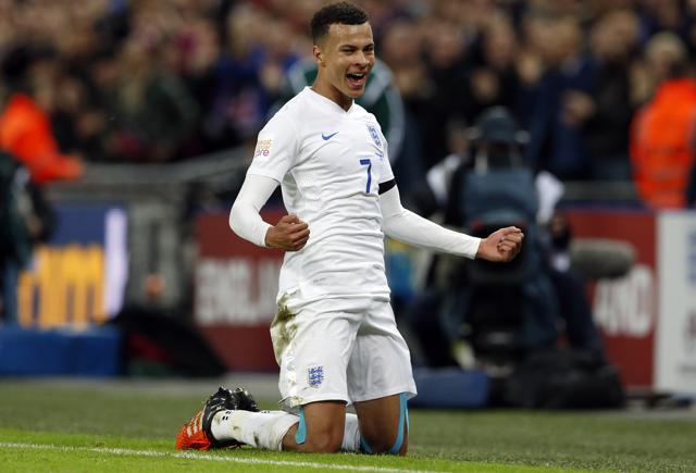Dele Alli celebrates scoring the first goal for England. (Reuters Photo) Dele Alli celebrates scoring the first goal for England. (Reuters Photo)
