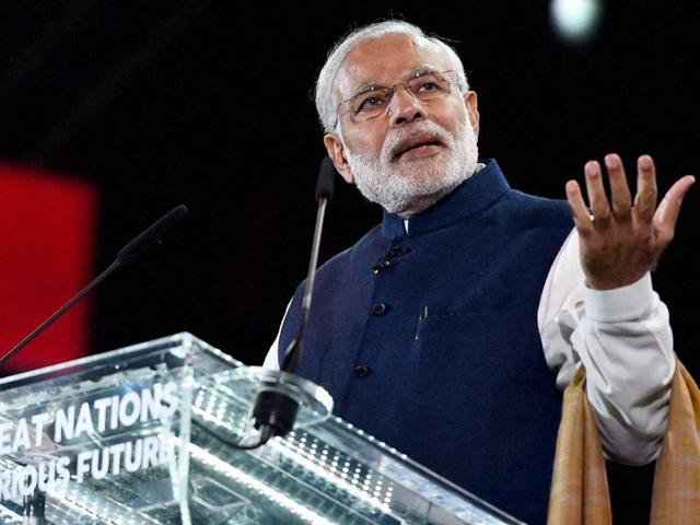Prime Minister Narendra Modi addresses Indian community at Wembley stadium, in London. (PTI File Photo) Prime Minister Narendra Modi addresses Indian community at Wembley stadium, in London. (PTI File Photo)