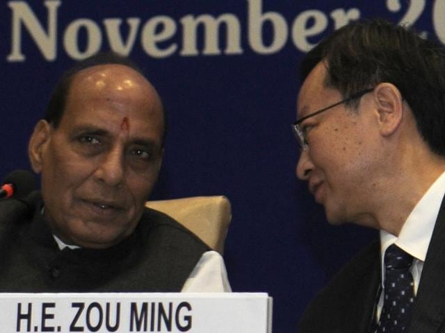 Union home minister Rajnath Singh and HE Zou Ming, vice minister of China, during inaugural session of the Asia Leaders’ meeting, in New Delhi.(Sushil Kumar/ HT File Photo) Union home minister Rajnath Singh and HE Zou Ming, vice minister of China, during inaugural session of the Asia Leaders’ meeting, in New Delhi.(Sushil Kumar/ HT File Photo)