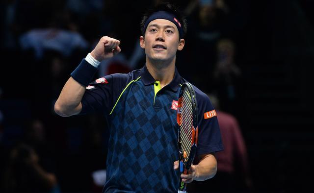 Kei Nishikori reacts after winning his match against Tomas Berdych. (AFP Photo)