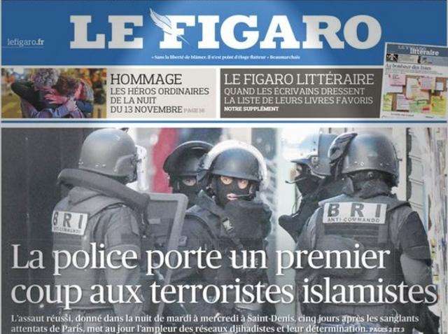 French newspaper Le Figaro’s front page on Thursday. French newspaper Le Figaro’s front page on Thursday.