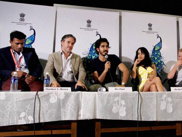 Actor Dev Patel, Director Matthew Brown and others at the 46th International Film Festival of India (IFFI-2015), in Panaji, Goa.(PTI)