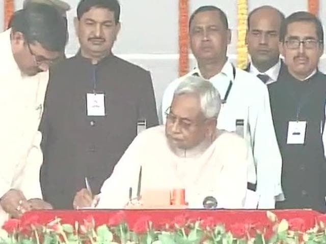 Nitish Kumar took oath as the chief minister of Bihar on November 20, 2015. (ANI) Nitish Kumar took oath as the chief minister of Bihar on November 20, 2015. (ANI)