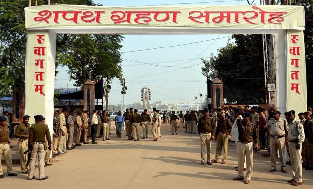Tight security arrangements were made at Gandhi Maidan for swearing-in ceremony of the Nitish Kumar . (PTI) Tight security arrangements were made at Gandhi Maidan for swearing-in ceremony of the Nitish Kumar . (PTI)