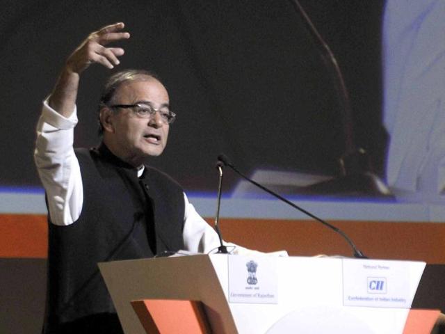 Finance minister Arun Jaitley addresses the inaugural session of resurgent rajasthan partenership summit , in Jaipur, Rajasthan, India on Thursday, 19 November 2015. (photo by - Himanshu Vyas/Hindustan Times) Finance minister Arun Jaitley addresses the inaugural session of resurgent rajasthan partenership summit , in Jaipur, Rajasthan, India on Thursday, 19 November 2015. (photo by - Himanshu Vyas/Hindustan Times)