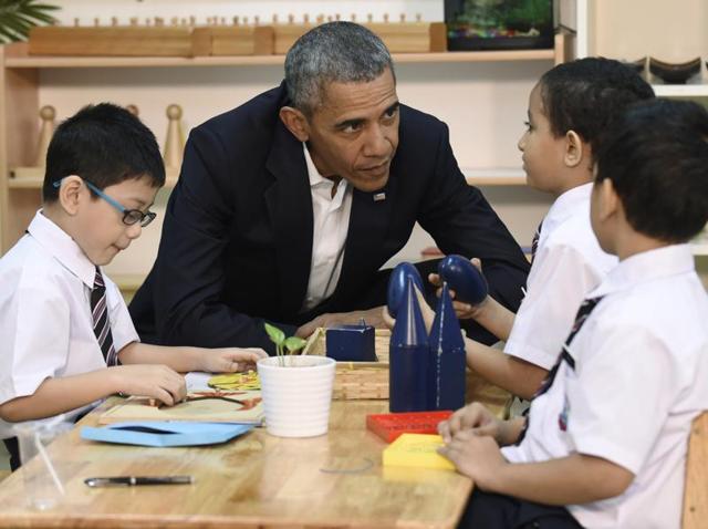 President Barack Obama meets with children as he tours the Dignity for Children Foundation in Kuala Lumpur, Malaysia. (AP) President Barack Obama meets with children as he tours the Dignity for Children Foundation in Kuala Lumpur, Malaysia. (AP)