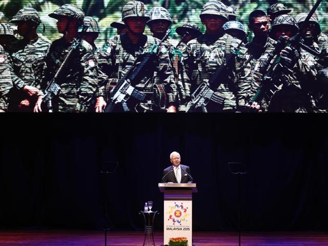 Malaysian Prime Minister Najib Razak speaks about anti-terrorism policies at the opening ceremony of the ASEAN Summit. (AP)