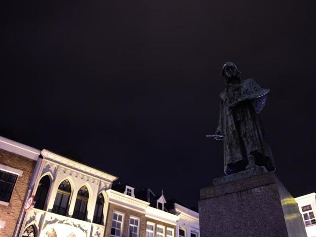 A statue of late Dutch painter Hieronymus Bosch stands in front of his former workshop in the town he was born and lived, in s’Hertgonbosch, southern Netherlands, on November 16, 2015. (AFP)