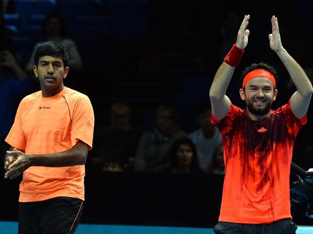 India's Rohan Bopanna (L) and Romania's Florin Mergea celebrate after beating Brazil's Marcelo Melo and Croatia's Ivan Dodig in the semi-final of the ATP World Tour Finals in London on November 21, 2015. (AFP) India's Rohan Bopanna (L) and Romania's Florin Mergea celebrate after beating Brazil's Marcelo Melo and Croatia's Ivan Dodig in the semi-final of the ATP World Tour Finals in London on November 21, 2015. (AFP)