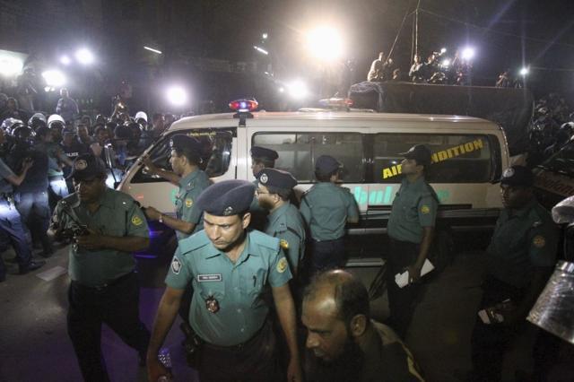An ambulance carrying the body of Salauddin Quader Chowdhury. (Reuters Photo)